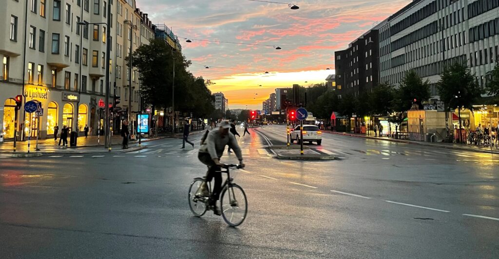 Solnedgång över Fridhemsplan i Stockholm